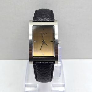 Kenneth Cole Tank Watch Men 26mm KC1024 Silver Tone Black Leather New Battery